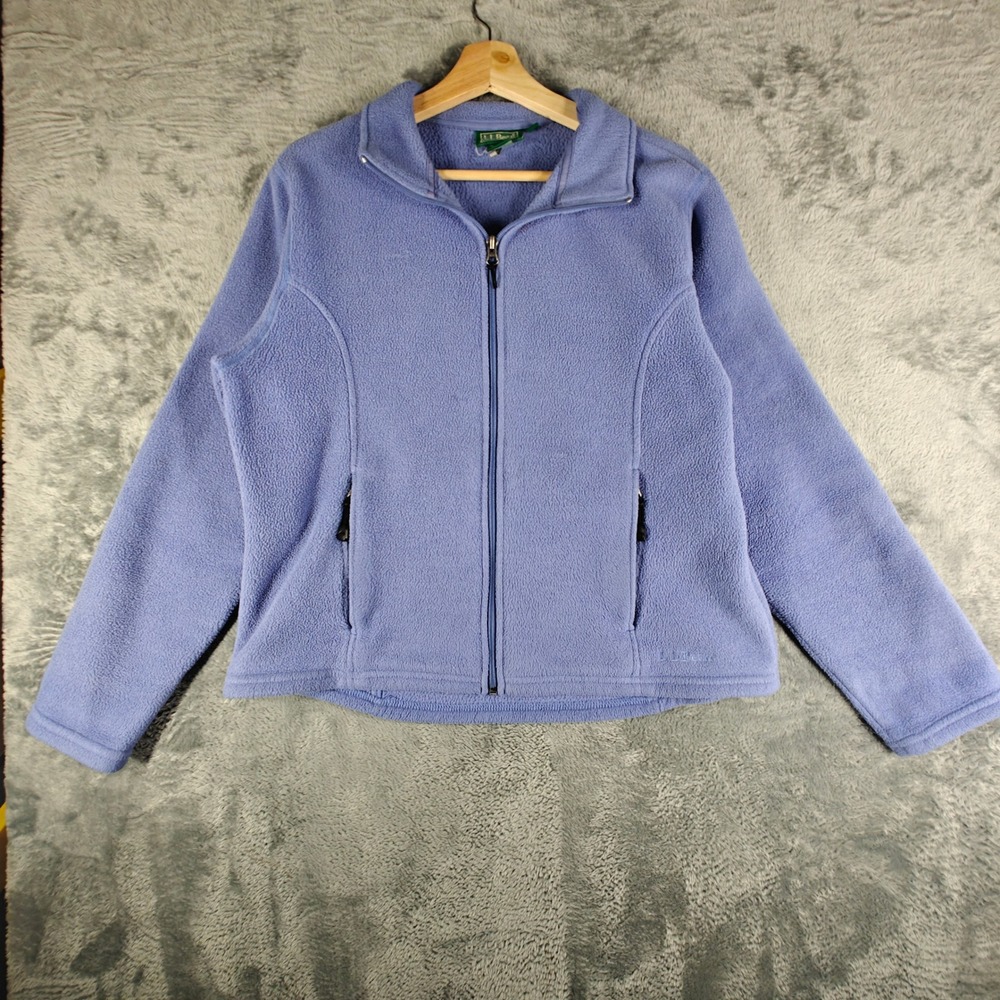 LL Bean Fleece Jacket Womens Large Blue Polartec Full Zip Mock Neck Soft Warm